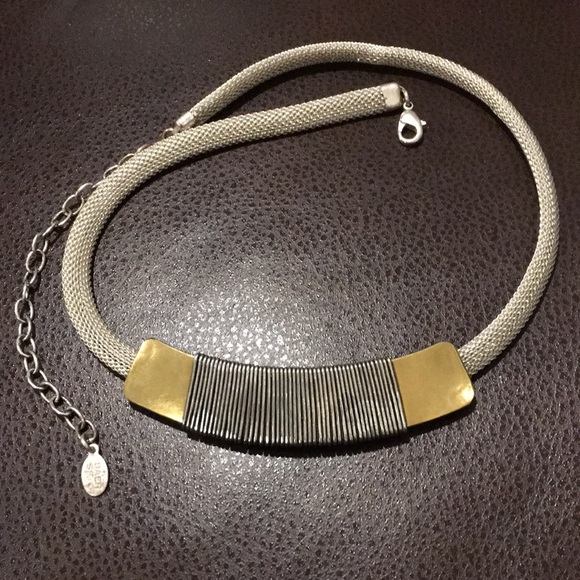 MARJORIE BAER Southwestern Two Tone Silver Gold Mesh Chain Wire Wrapped Pendant - Picture 1 of 10